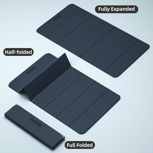 HAHE Extra Wide Folding Exercise Mat 75"x40"x0.4" TPE Fitness Mat - color: Gray & Haze Blue