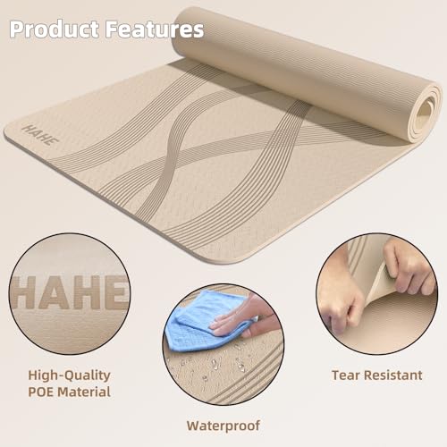 Yoga Mat High Density Exercise Mat, 76"x32"x0.27"Thick Wide & Large Yoga Mat for Women Men, Professional POE Workout Mat for Yoga, Pilates, Fitness & Stretching - color: Beige