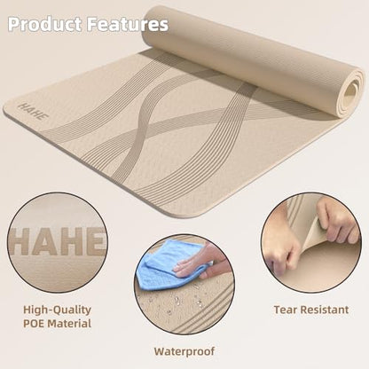 Yoga Mat High Density Exercise Mat, 76"x32"x0.27"Thick Wide & Large Yoga Mat for Women Men, Professional POE Workout Mat for Yoga, Pilates, Fitness & Stretching - color: Beige