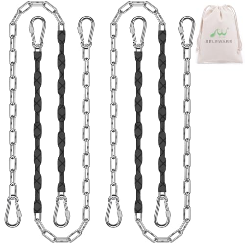 SELEWARE 4 Pcs 65" Stainless Steel Hanging Chains Heavy Duty Swing Chains - color: Black, size: 65" (4 Pcs)