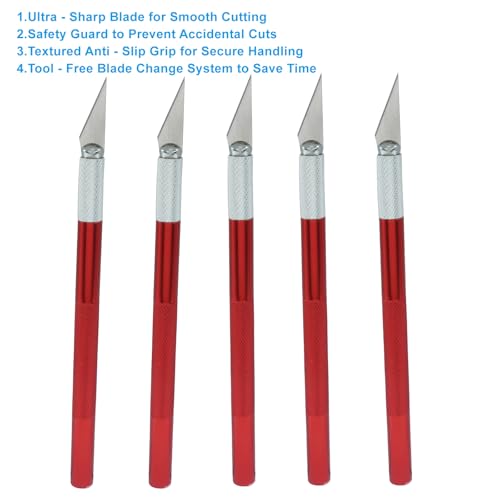 20 Pack Craft Knife Set, Red | Precision Utility Knives, For Paper, Cardboard, Stencil, Model Making & DIY Projects - color: Red