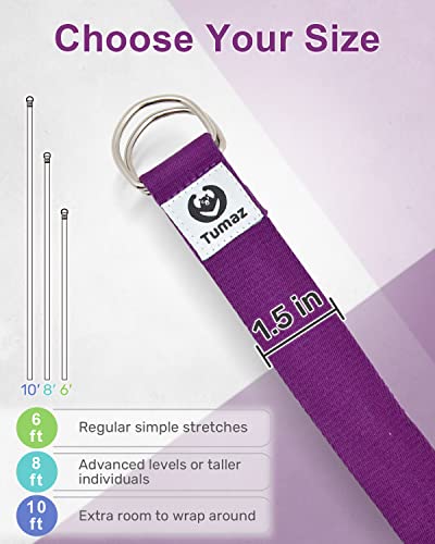 Tumaz Yoga Strap for Stretching with Adjustable D-Ring, 6/8/10 ft - color: 09. Dark Purple, size: 6 Feet
