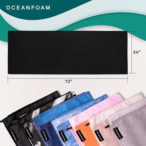 Oceanfoam Beach Towel – Lightweight, Absorbent, Quick-Drying, Sand-Resistant, Non-Slip – Ideal for Workouts, Yoga, Pilates, Beach, Pool, Boat & Travel – 25% Recycled – 72"x24" (Black) - color: Black