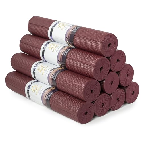 Voyage 5mm Studio Yoga Mats, 10 Pack, 72x24in | Extra Long, Anti-Tear Exercise Mats for Workout, Stretching, Fitness - Non Slip Gym Mats for Home, Schools and Studios - color: Burgundy