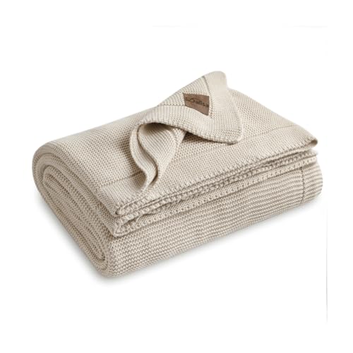 Dalisa 100% Organic Turkish Cotton Throw Blanket 50x60 Inches Earth Ivory– GOTS Certified, Cozy, with Recycled Gift Box – Perfect for Couch, Bed, and Home Decor – Boho Vintage Knit Alina - color: Earth Ivory, size: 50x60