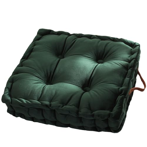 vctops Square Solid Color Velvet Seat Cushion with Handle Tufted Thicken Chair Pad Tatami Floor Pillow Cushion 16.5"x16.5"x4" Green - color: Green