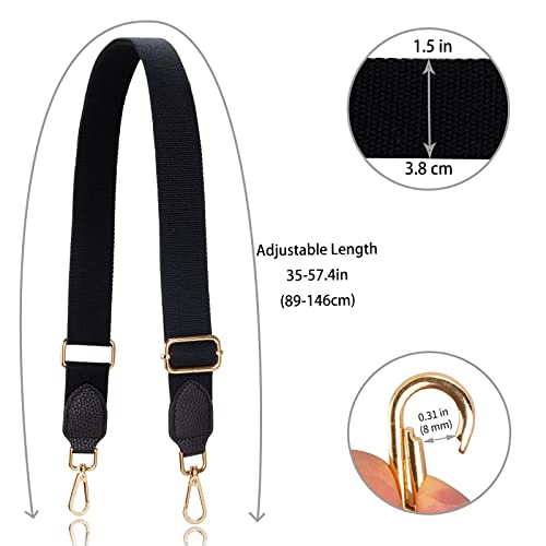 Allzedream Purse Straps Replacement Crossbody Bags Handbag Wide Canvas Leather Adjustable - color: Black, Gold Hardware