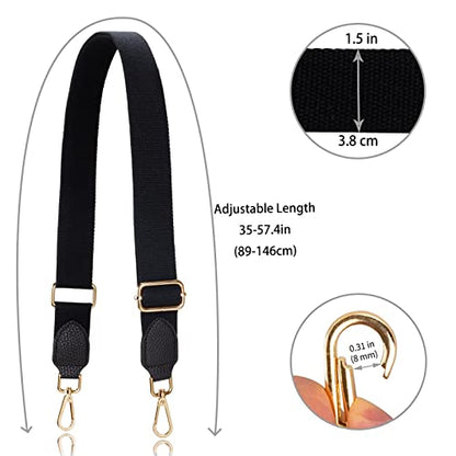 Allzedream Purse Straps Replacement Crossbody Bags Handbag Wide Canvas Leather Adjustable - color: Black, Gold Hardware