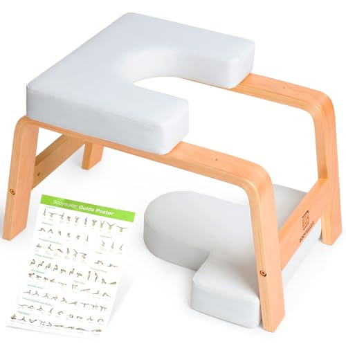 Yoga Headstand Bench, Stand Yoga Chair for Balance Training, Core Strength Building, Upside Down Chair for Relaxation, Handstand Trainer Inversion Chair for Home Gym (Wood White) - color: Wood White