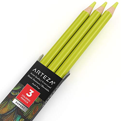 Arteza Colored Pencils, Pack of 3, A103 Fluorescent Yellow, Soft Wax-Based Cores, Ideal for Drawing, Sketching, Shading & Coloring - color: A103 Fluorescent Yellow