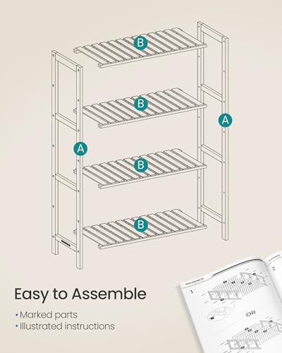 SONGMICS 4-Tier Bamboo Shelf, Freestanding Bathroom Storage Rack - color: Light Bamboo, size: 4 Tiers (10.2"D x 23.6"W x 39.4"H)