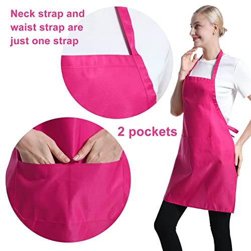 Pink Plain Bib Aprons Bulk for Women Men Adult with 2 Front Pockets (Hot Pink,15pcs), 60x70cm - color: Hot Pink-15pcs