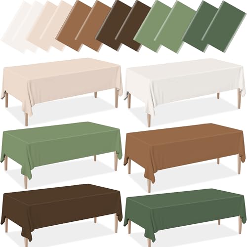 12 Pcs Woodland Sage Green Brown Plastic Tablecloth | Disposable Rectangle Table Cloth Waterproof Table Cover, for Forest Baby Shower Birthday Party Decorations,54 x 108 Inch - color: Green Brown