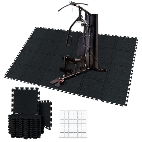 BXI Puzzle Exercise Mat 24 Pcs, 11 x 11 x 0.32 inches, High Density Noise Reduction Puzzle Felt Rug Mat, Non Slip Interlocking Floor Tiles for Workout, Gymnastics and Home Gym Protective Flooring - size: 0.32" Thickness, 24 Pcs