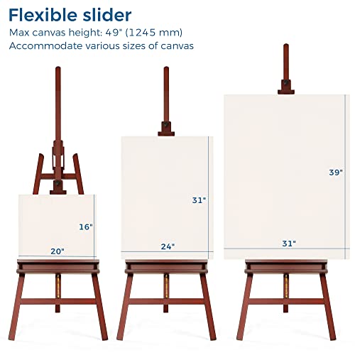 VISWIN Inclinable A-Frame Easel for Painting & Display, Adjustable 65"-89" H, Holds Canvas up to 49", Beech Wood Easel Stand with Storage Tray, Large Art Easel for Adults, Artists, Beginners - Walnut - color: Walnut