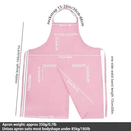 Molaxhome Split Pottery Apron with 3 Pockets Unisex with Adjustable Strap | Cotton Blend,Kitchen Apron,for Ceramics,Gardening,Kitchen Cooking - color: Pink