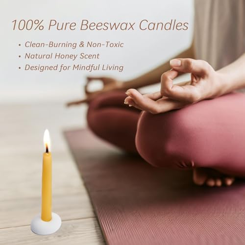 20 Minute 100% Pure Beeswax Candles, Mini Mindful Meditation Taper Candles, Smokeless & Dripless with Holder for Yoga, Prayer, Relaxation (Yellow,24 Pack) - color: Yellow