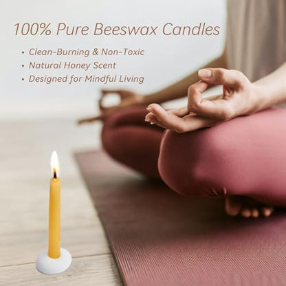 20 Minute 100% Pure Beeswax Candles, Mini Mindful Meditation Taper Candles, Smokeless & Dripless with Holder for Yoga, Prayer, Relaxation (Yellow,24 Pack) - color: Yellow