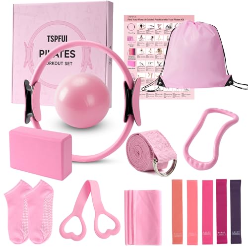 Pilates Kit with Yoga Block, Home Workout Set for Women - color: PINK