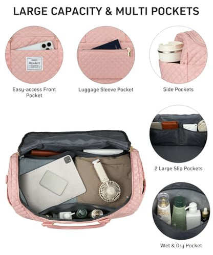 WINDARS Travel Duffle Bag, Weekender Bags for Women with Shoe Compartment, Overnight Bag with Toiletry Bag, Carry On Duffel Bags For Airplanes, Yoga Gym Duffel Bag, Pink - color: Pink