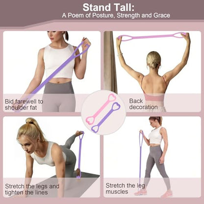 Figure 8 Resistance Bands with Handles, 4 Pack Workout Resistance Bands Set, 2 Flat Exercise Bands + 2 Arm Bands, Elastic Bands for Physical Therapy, Yoga, Pilates, Stretching for Women Men