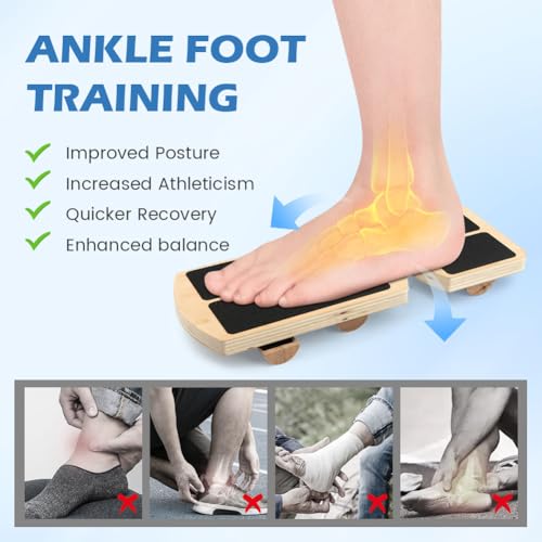 Adjustable Ankle Balance Board, Non-Slip Wooden Wobble Trainer, 300lb