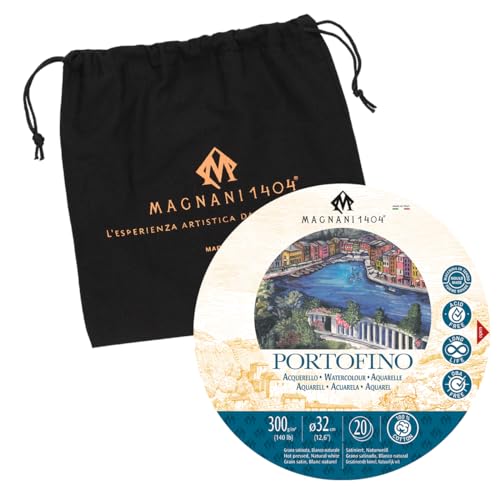 Magnani 1404 Portofino Hot Press 100% Cotton Watercolor Paper Block, 20 Sheets, 12.6" Round, 140 lb, Acid-Free, UV Resistant, Vegan Sized Water Color Paper for Artists, Made in Italy - size: 12.6" Round Block