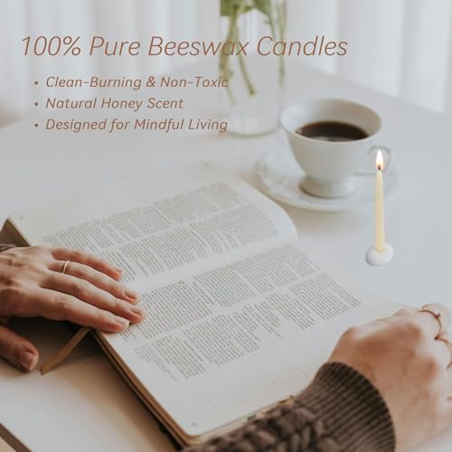 20 Minute 100% Pure Beeswax Candles, Mini Mindful Meditation Taper Candles, Smokeless & Dripless with Holder for Yoga, Prayer, Relaxation (White,24 Pack) - color: White