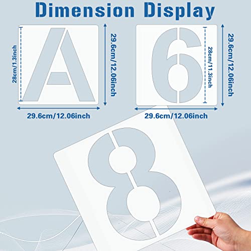 FEBSNOW 36 Pcs 12 Inches Large Alphabet Letter and Number Stencils | Reusable PET Plastic, Painting on Wood Wall Fabric Rock Chalkboard Glass, Creating Sign Craft Board, 36 Pcs 12x12 Inches - size: 12 inches