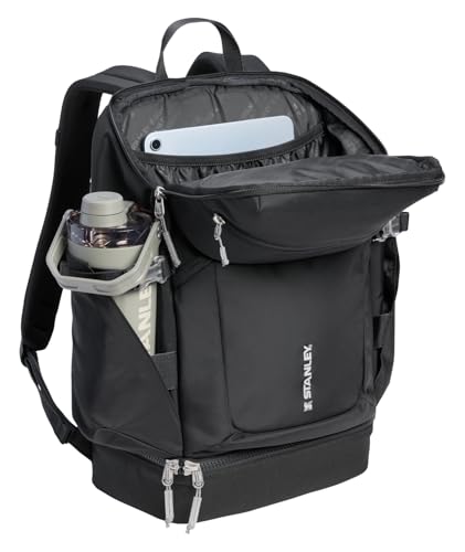 STANLEY Vitalize Backpack | Gym, Work & Travel Bag with Laptop Sleeve | Expandable Bottom Compartment | Tumbler & Water Bottle Pockets | Durable Recycled Fabric | Black - color: Black, size: Backpack