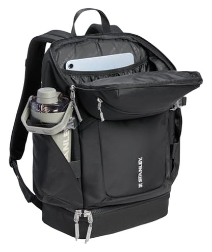STANLEY Vitalize Backpack | Gym, Work & Travel Bag with Laptop Sleeve | Expandable Bottom Compartment | Tumbler & Water Bottle Pockets | Durable Recycled Fabric | Black - color: Black, size: Backpack