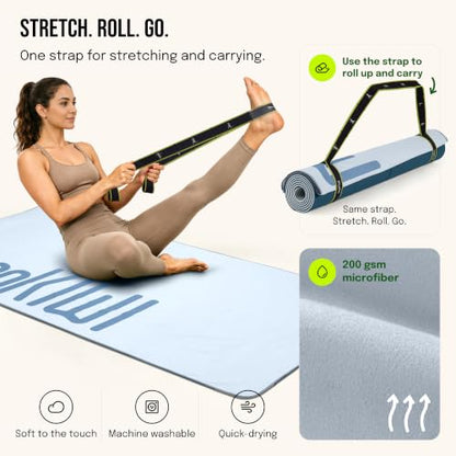 Gogokiwi Yoga Mat and Towel Set with Strap, 72 x 36 in, Non Slip Pilates - color: Ocean