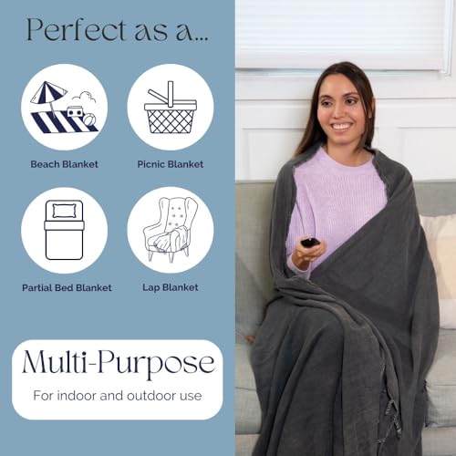 InfuseZen Stonewashed Turkish Organic Cotton Couch Throw Blanket - Charcoal - color: Large Charcoal (80" X 48")