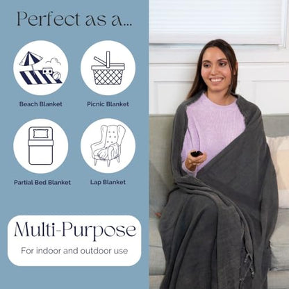 InfuseZen Stonewashed Turkish Organic Cotton Couch Throw Blanket - Charcoal - color: Large Charcoal (80" X 48")