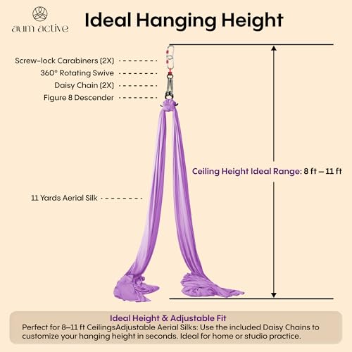 Aerial Silks Yoga Hammock Kit, 11 Yards, Hardware and Swivel | Knitted fabric with swivel and guide, portable carry bag included, for aerial yoga, gymnastics and home gym practice - color: Teal