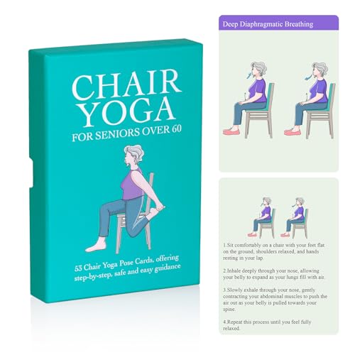 Oversized Chair Yoga Cards for Seniors – 53 Step-by-Step Tai Chi Chair Deck, Large Print Exercise Cards for Elderly, Ideal Get Well Gift for Grandma & Grandpa