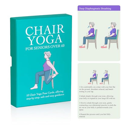 Oversized Chair Yoga Cards for Seniors – 53 Step-by-Step Tai Chi Chair Deck, Large Print Exercise Cards for Elderly, Ideal Get Well Gift for Grandma & Grandpa