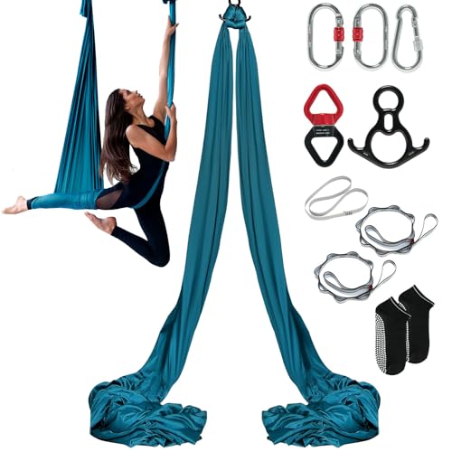 VEVOR Aerial Silk & Yoga Swing, Aerial Yoga Hammock Kit with 100gsm Nylon Fabric, Full Rigging Hardware & Easy Set-up Guide, Antigravity Flying for All Levels Fitness Bodybuilding - color: Green, size: 11 Yards