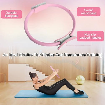 Pilates Ring 15 Inch Magic Circle Ring, Dual Padded Handles Pilates Rings Circle, Adjustable Yoga Ring - color: Pink