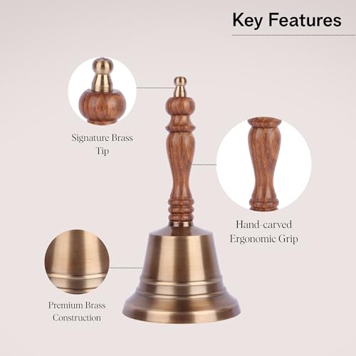Super Loud Solid Brass Hand Bell Antique Brass Finish with Wooden Handle