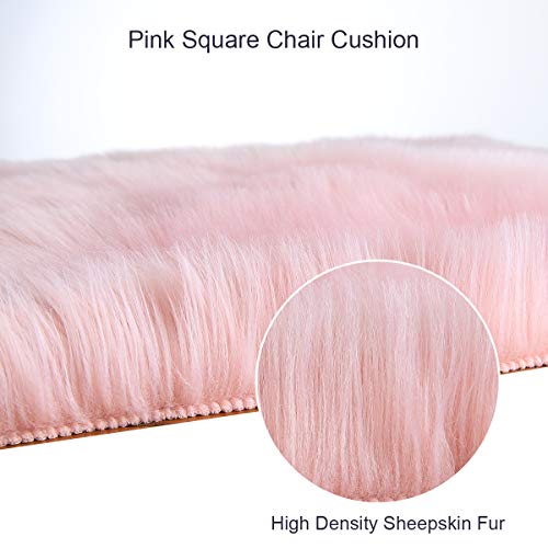 Softlife Pink Faux Fur Sheepskin Chair Cover Seat Cushion Pad Super Soft Area Rugs for Living Bedroom Sofa Dorm (1.6ft x 1.6ft) - color: Pink