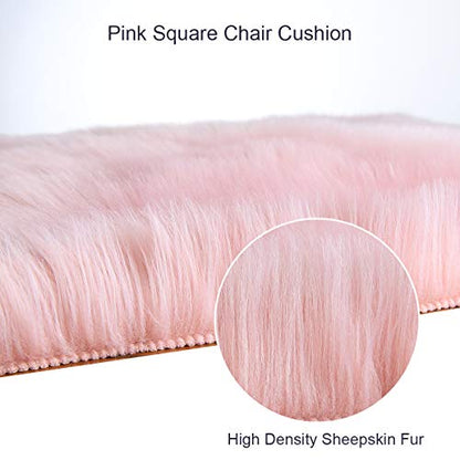 Softlife Pink Faux Fur Sheepskin Chair Cover Seat Cushion Pad Super Soft Area Rugs for Living Bedroom Sofa Dorm (1.6ft x 1.6ft) - color: Pink