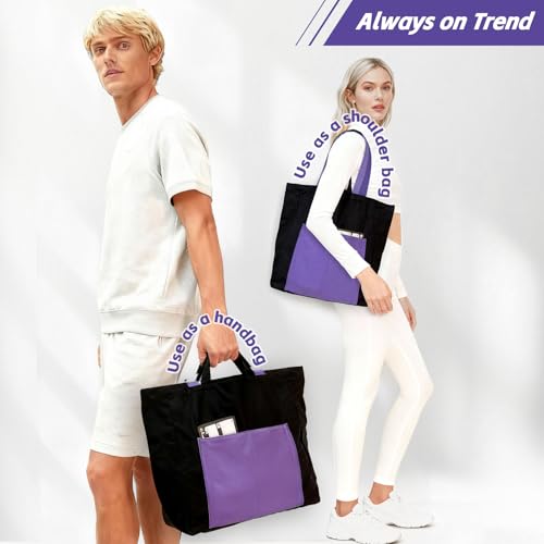 Commuter Tote Bag for Women, Black Canvas Shopping Tote, 27L Everyday Work Bag with Zip Top, 2 Outer Pockets, Short Handles, Inner Zipper Pocket, Utility Carryall for Laptop, Lunch and Grocery Runs