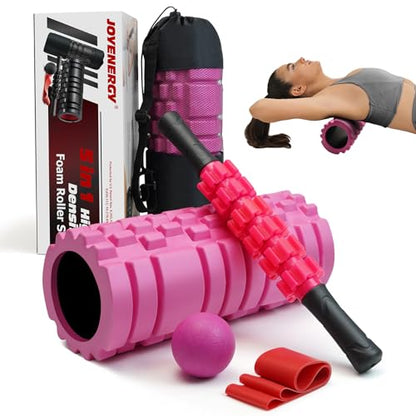 5 in 1 Foam Roller Set High Density Patented Foam Roller for Exercise - color: Rose Red