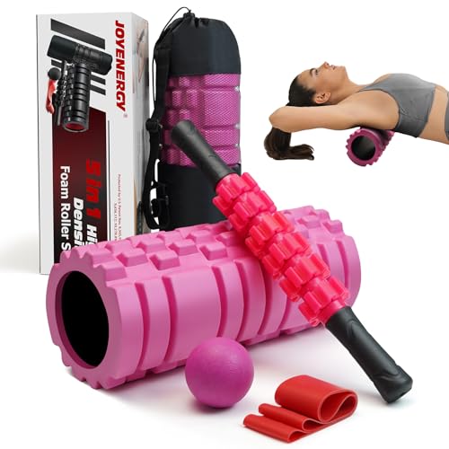 5 in 1 Foam Roller Set High Density Patented Foam Roller for Exercise - color: Rose Red