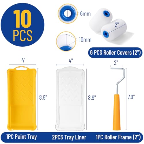 Bates- 2 Inch Foam Paint Roller Kit, 10 pcs, Small Paint Roller Kit, 1x Plastic Paint Tray, 2X Clear Disposable Tray Liners, 1x Roller Frame & 6X Mini Foam Covers - color: Orange
