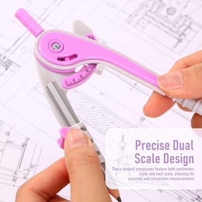 EBOOT Student Geometry Math Set, Drawing Compass and 6 Inch Clear Swing Arm Protractors 180 Degree Math Protractor (Lavender Purple) - color: Lavender Purple