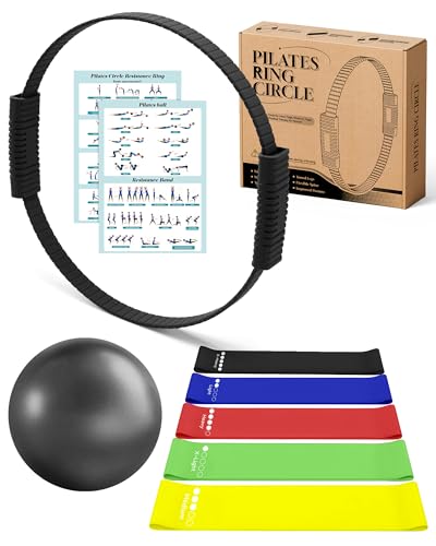 SUBCULTUREPICK Pilates Ring, Silicone Magic Pilates Rings, Lightweight & Durable Flexible Fitness Circle Exercise Equipment for Toning Arms, Thighs,Legs, Core,Yoga & Physical Therapy - color: Black-Kit