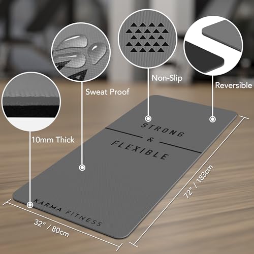 Large Workout Mat - 10mm Extra Thick Exercise Mat & Wide Yoga Mat, 72"x32" - color: Grey - Printed