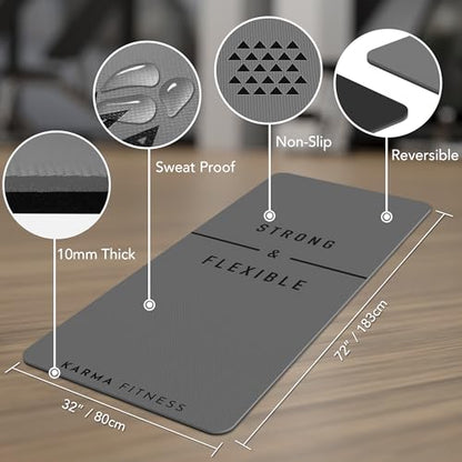 Large Workout Mat - 10mm Extra Thick Exercise Mat & Wide Yoga Mat, 72"x32" - color: Grey - Printed